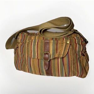 Fossil Boho Striped Canvas Shoulder Crossbody Bag Earth Tone Southwestern Purse